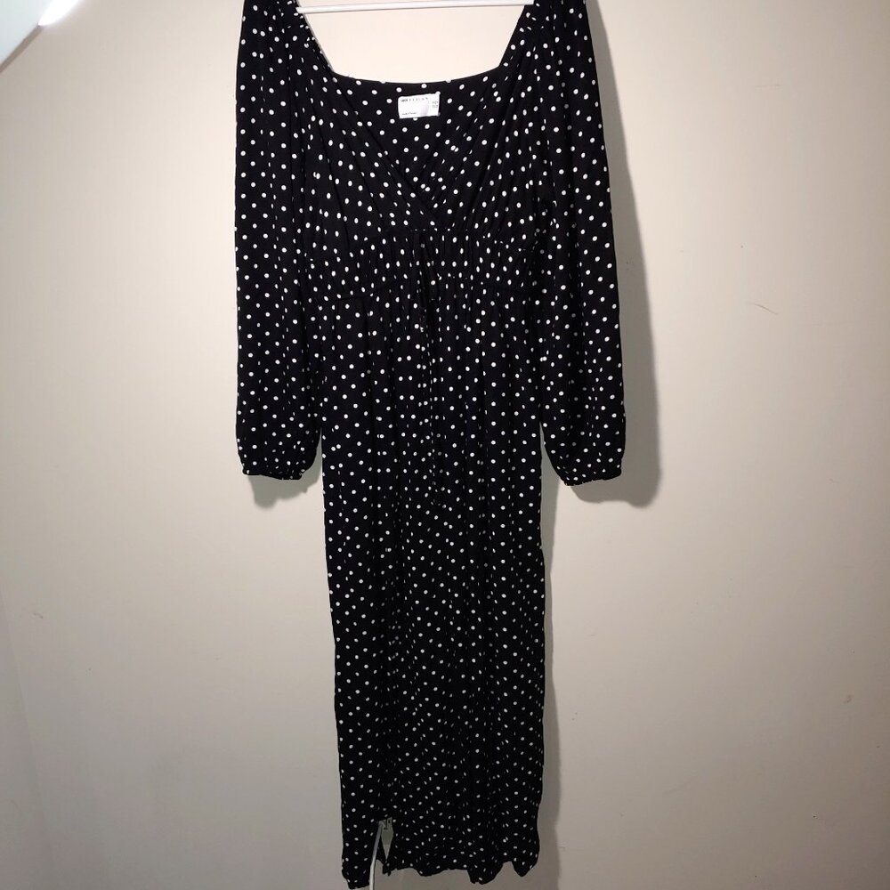 ASOS Design Black White Polka Dots V-Neck Long Sleeves Midi Dress Size 8